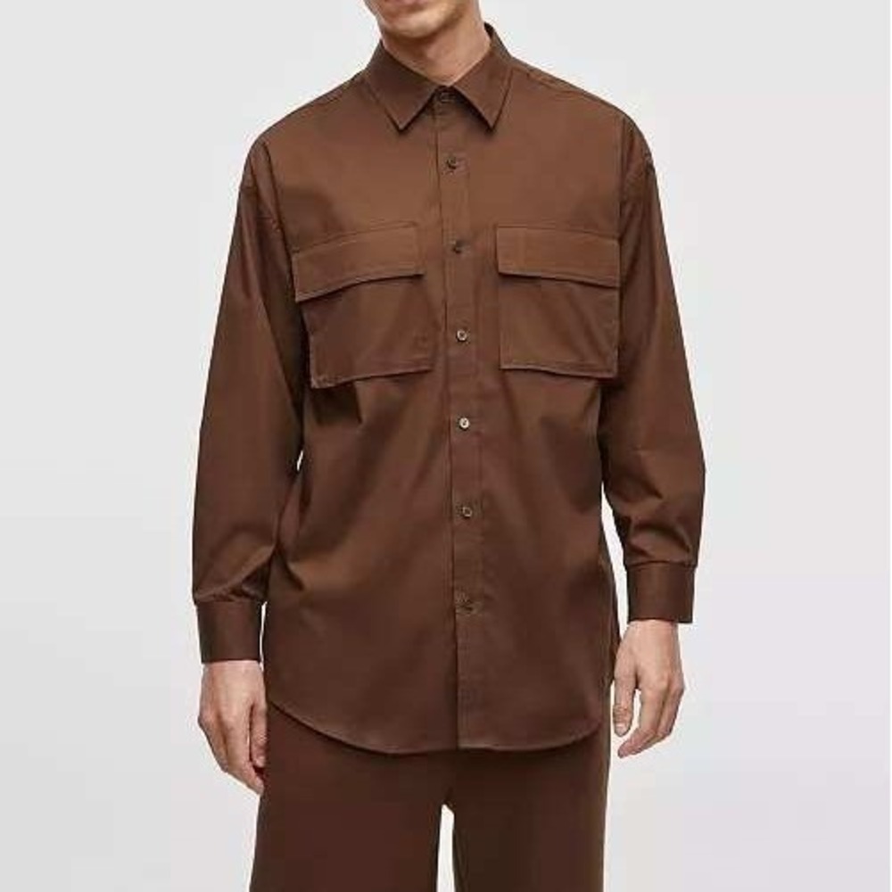 Mode of One Mens Utility Shirt Long Sleeve Dark Walnut‎ Brown 100194392MN L NEW